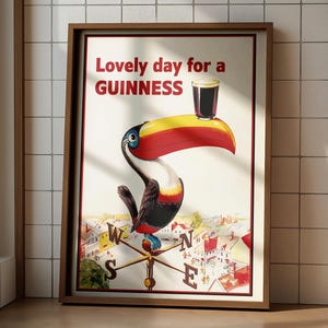 Lovely Day for a GUINNESS Digital Download | Vintage Guinness Toucan Poster | Irish Pub Wall Art | Dublin Printable Bar Décor