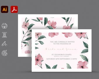 Elegant Serif & Script Wedding Invitation Template: A5 Editable Illustrator File (Instant Download)