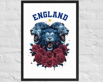 England Football Poster, Three Lions Wall Art, Modern Fan Decor, Framed Print