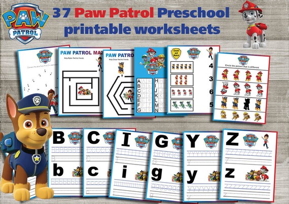 Paw Patrol Preschool printable worksheets package | Etsy