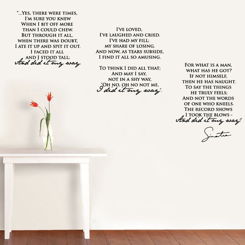 Wall Vinyl Decal Song Lyrics my Way by Frank Etsy