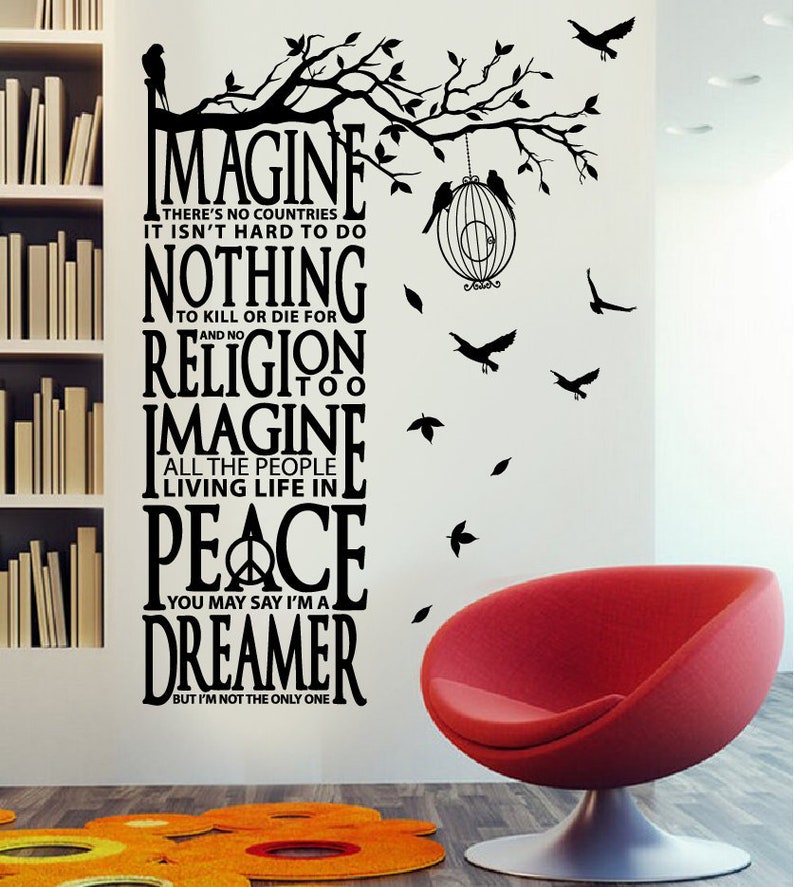 Wall Vinyl Decal Song Lyrics imagine'' by the Beatles, Textual Wall