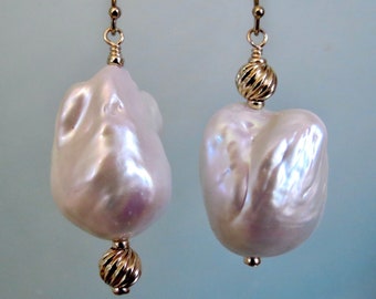 Rock Lobster Designs Baroque Teardrop Pearl Gold Bead Earrings Dangle and Drop Pearl Earrings