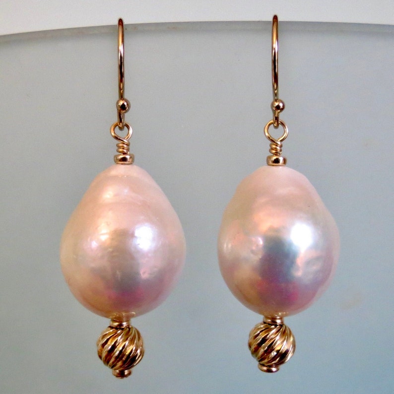 Rock Lobster Designs Baroque Teardrop Pearl Gold Bead Earrings Dangle and Drop Pearl Earrings