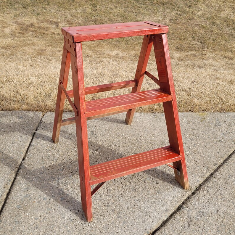 Vtg Red Painted Wood Step Ladder Plant Stand Porch Display Decor - Etsy