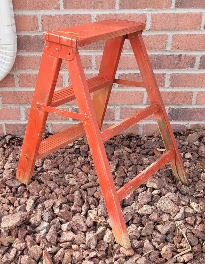 Vtg Red Painted Wood Step Ladder Plant Stand Porch Display Decor - Etsy