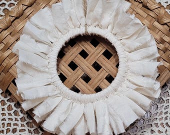 Mini Muslin Rag Wreath w/Jute Hanger Handmade Country Cottage Chic, Farmhouse