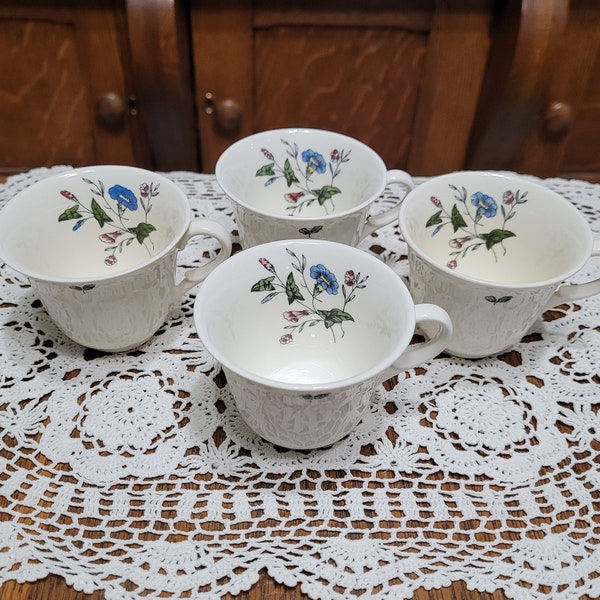 Set of 4 Wedgewood Demitasse Cups Williamsburg Wild Flowers Discontinued Pattern 1962 - 1964 NO Saucers