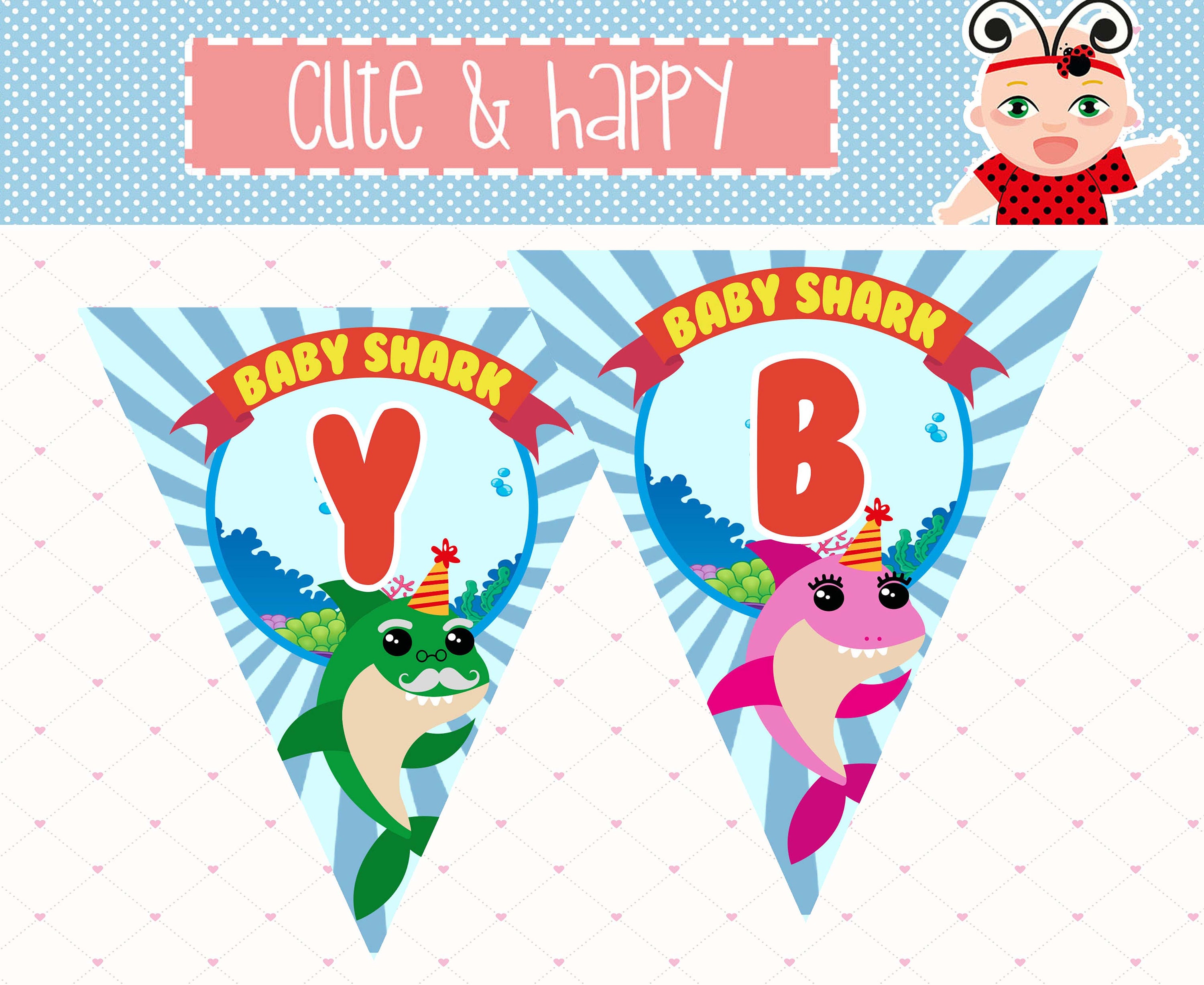 Shark birthday banner Birthday Party banner Shark Party | Etsy