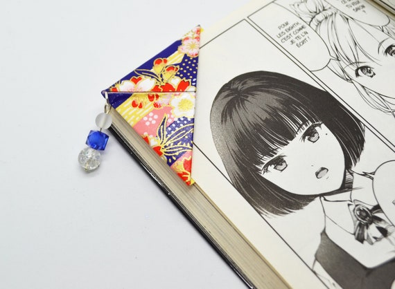 Blue Yellow And Pink Origami Bookmark With Floral Patterns Etsy
