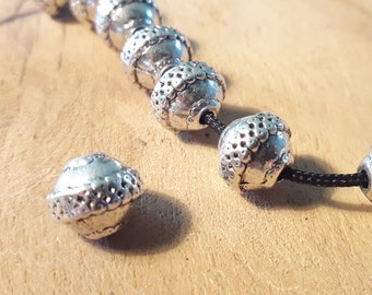 Set di 12 grandi perle in stile tibetano, argento antico, intreccio, diametro 11-11,5 x 10 mm, foro 2 mm