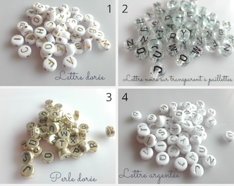 Perles lettres en acrylique pour réalisation de bijoux fantaisie, 52 lettres, 2 unités/lettre, différents modèles