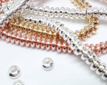 Lot de 50 perles métal forme abaque, galvanisé, plaqué or/argent/or rose, imitation hématite, 4 x 2 mm, trou de 1 mm.