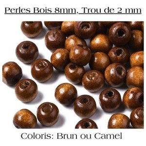 Lot of 50 natural beads, wood, 8 mm, 2 mm hole, 2 colors, ideal for creating jewelry and macramé decoration