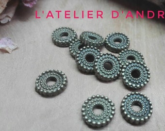 Perles disque, par 20/40 pcs, laiton , perles intercalaires Heishi, bronze antique, séparateur de perles, 10 x 10 mm, trou de 3 mm