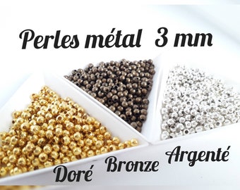 Set  de 100 perles d'entretoise en laiton, doré-bronze-argenté, rondes, 3.2 mm de diamètre, coloris au choix
