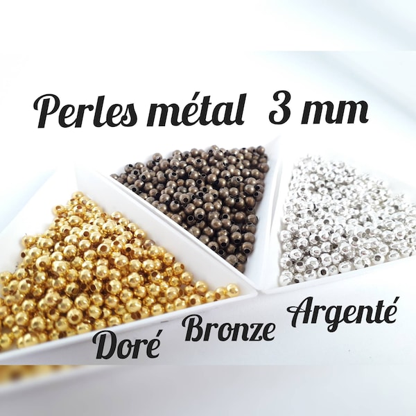 Set  de 100 perles d'entretoise en laiton, doré-bronze-argenté, rondes, 3.2 mm de diamètre, coloris au choix