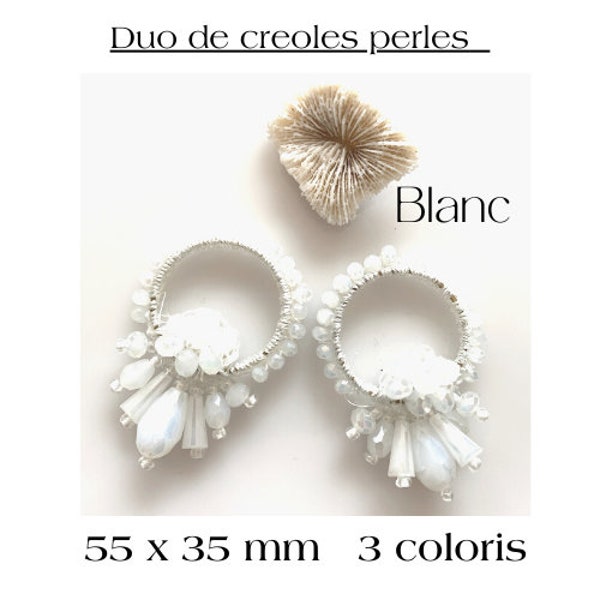 Magnifiques créoles perlées pour boucles d'oreilles, plate, 55 x 35 mm, pour des créations lumineuses !