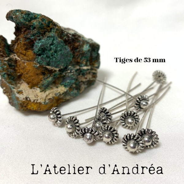 Lot  de 15 clous-tiges en laiton couleurs mixtes argent/or , de style ethnique ,53 mm, 7x0.8mm,  création bijoux , perles à bijoux