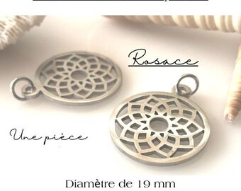 Round pendant with rosette, stainless steel, 19 mm, with steel ring