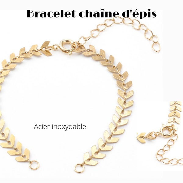 Bracelet à composer, chaîne mailles épis, acier inoxydable et laiton, doré, 16 cm, création de bijoux fin