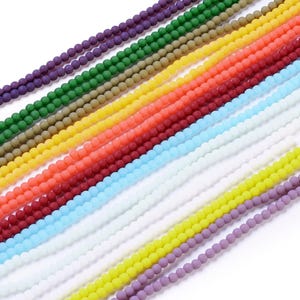 Frosted opaque glass beads, round, various colors, +/- 150 beads, jewelry creation.