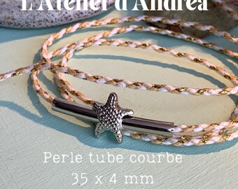 Perle tubulaire courbe, connecteur bracelet, platine, "étoile de mer", création de bijoux, tendance printemps-été, perle tube trou de 3.5 mm