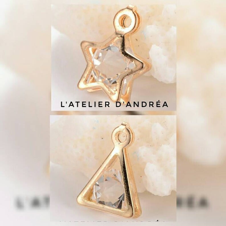 Lot de 5 jolis pendentifs dorés et strass/ triangle ou étoiles/ 15 x 10 x 6 mm/ trou de 2mm image 2