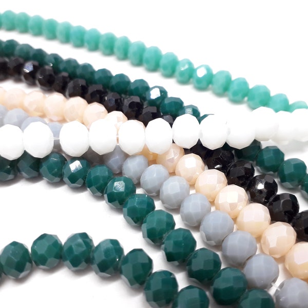 Lot de 40 perles en verre6x4 mm  à facettes, forme abaque, 6 coloris, trou: 1 mm