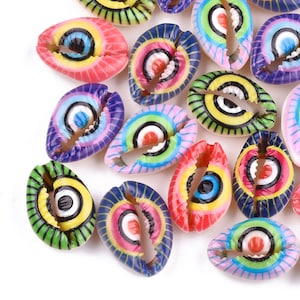 Cauris imprimées, coquillage naturel colorés, lot de 3 perles connecteurs,2025 x 1317 x 78 mm, coloris à choisir image 1