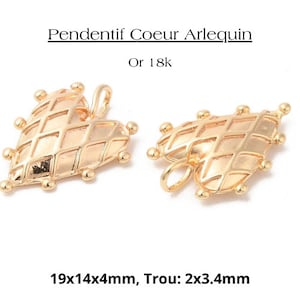 3D Heart medallion pendant, Harlequin and marble style, Sacred heart, 18k gold, Valentine&#39;s Day jewelry creation, 19x14x4mm, Hole: 2x3.4mm