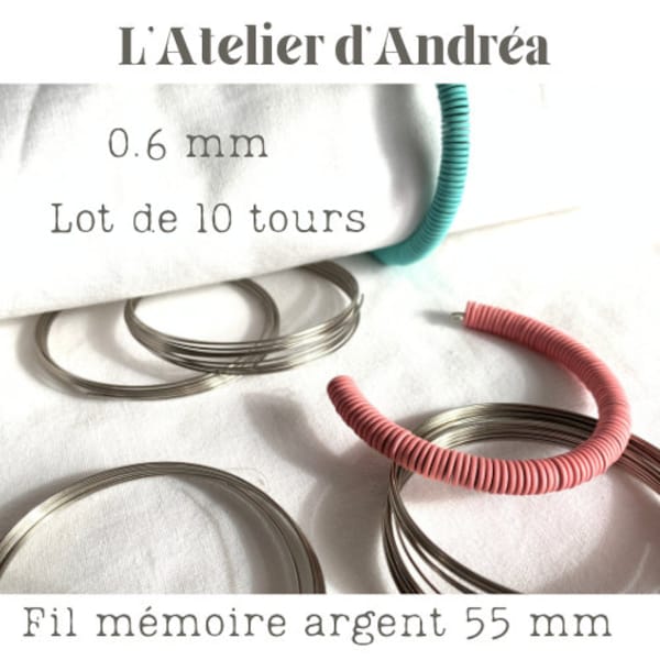 Fil mémoire en métal platine, création de bracelets, 55 mm de diamètre, 24 jauge, fil de 0.6 mm, vendu en lot de 10 boucles/tours.