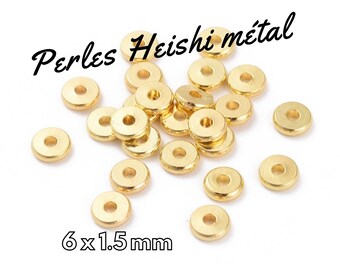 Lot of 25 spacer beads - brass, disc, gold or silver separators 6x1.5mm, Hole: 2, Heishi bead spacers.