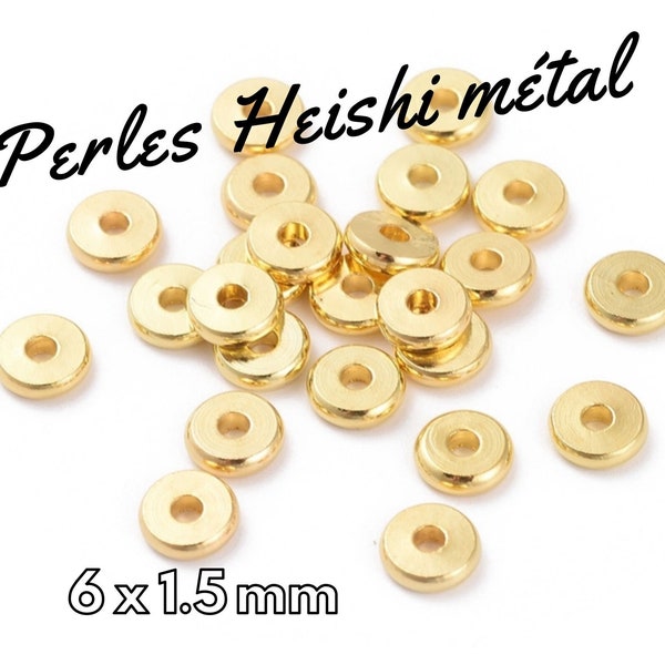 Lot de 25 perles intercalaires- séparateurs en laiton, disque, or ou argent 6x1.5mm, Trou: 2, intercalaires de perles Heishi.
