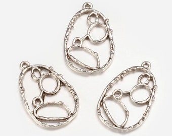 Set of 4 openwork drop charms/pendants in round and modern shapes, 34 x 21 x 2 mm, 2mm hole, nickel-free silver metal.