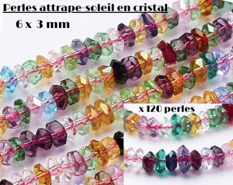 Fil de Perles en verre "attrape soleil" en cristal, couleur mixte, facette, rondelle, 6x3 mm, Trou: 1mm,  15 pouces soit 38 cm.