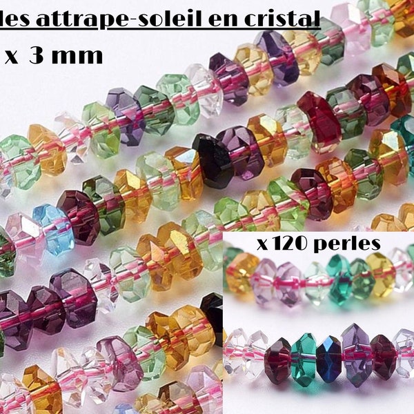 Fil de Perles en verre "attrape soleil" en cristal, couleur mixte, facette, rondelle, 6x3 mm, Trou: 1mm,  15 pouces soit 38 cm.