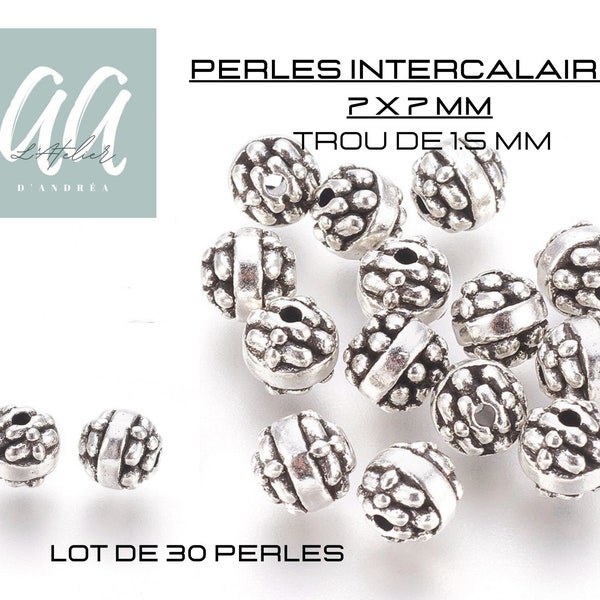 Lot de 20 perles intercalaires, 7 mm, style tibétain, argent antique, 7 x 7 mm, trou de 1.5 mm, création bijoux.