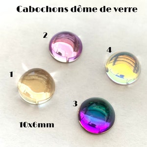 Lot de 5 cabochons, dôme de verre, 10 x 6 mm, différents coloris