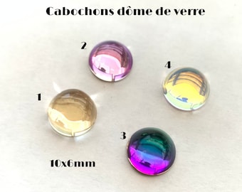 Set mit 5 Cabochons, Glaskuppel, 10 x 6 mm, verschiedene Farben