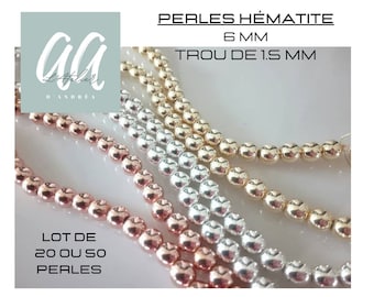 6 mm Perles intercalaires , hématite , coloris divers, or/argent/or rose, trou: 1~1.5mm, Lot de 20 ou 50 perles.