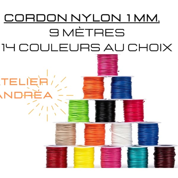 Nylon cord 1 mm, 9 meters, 14 colors to choose from, for braiding, macramé, jewelry making