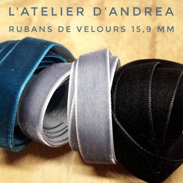 Ruban de velours, 15,9 mm, coloris divers, Lot de 2 mètres, artisanat, couture, création bijoux, customisation