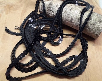 x 5 mètres de fil à paillettes noir, sequins de 6 mm, idéal pour la customisation, la  fabrication de bijoux
