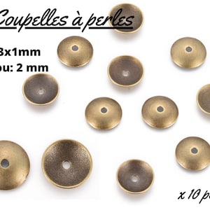 Brass cups for beads, bronze brass cap, set of 10 pieces, 13 x 1 mm, 2 mm hole, creation of earrings