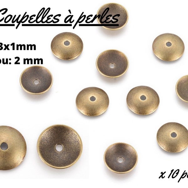 Coupelles de laiton pour perles, calotte en laiton bronze, lot de 10 pièces, 13 x 1 mm, trou de 2 mm, création de boucles d'oreilles