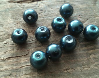 ☆ Lot de 50 perles rondes, 6 mm/ bleu pétrol/ trou de 1 mm☆