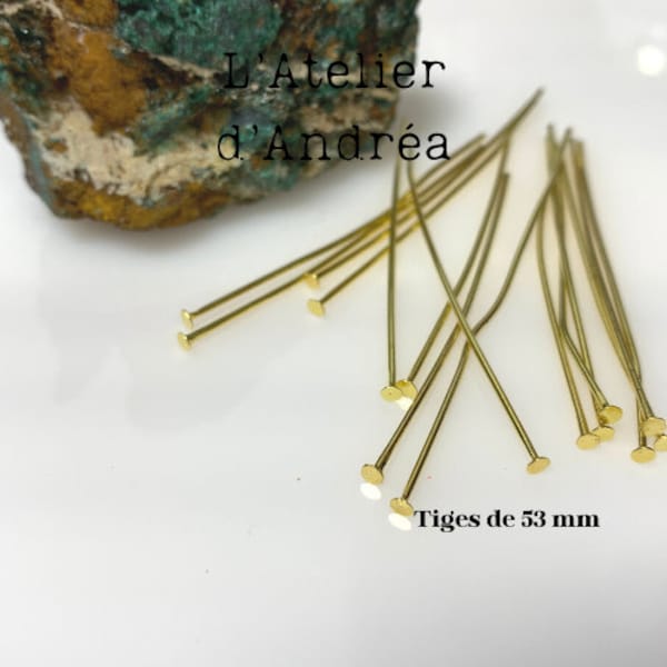 Lot de 50 clous à tête plate en laiton de couleurs or  ,50 mm de long, 2x0.8mm,  création bijoux, breloques de perles