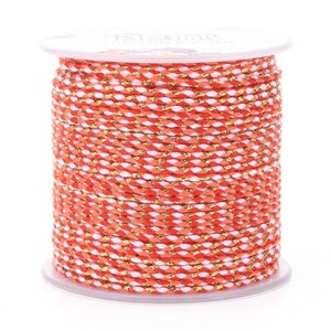 1.5 mm jewelry cord, cotton, 4 braided threads, macramé cord including 1 gold thread, 12 colors to choose from, creation of bracelets or necklaces, DIY Rouge