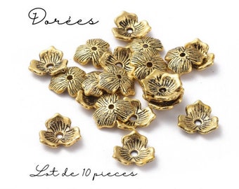 Coupelles à perles, calotte en laiton doré ou black metal, lot de 10 pièces, 11 x 2.5 mm, trou de 1.5 mm